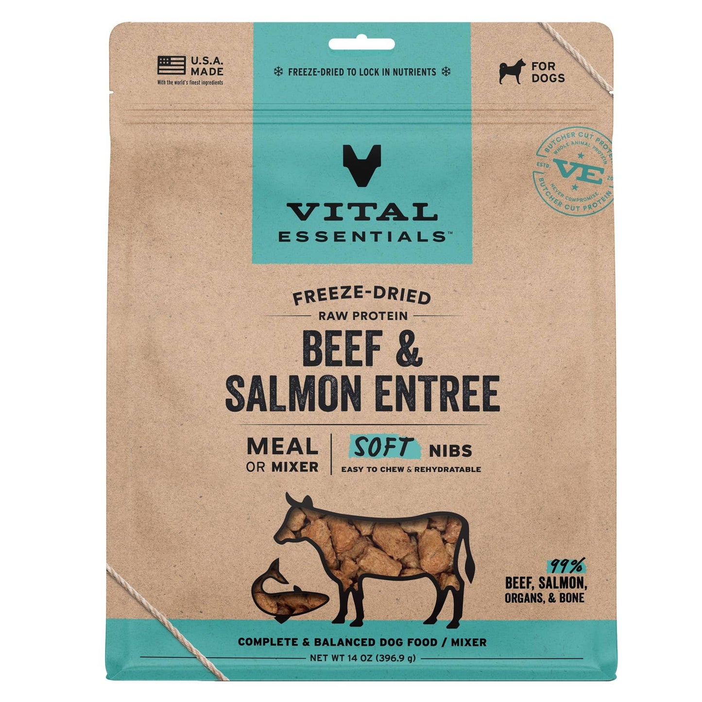 Vital Essentials FDR Beef Salmon Entree & Mix Soft Nibs 14oz